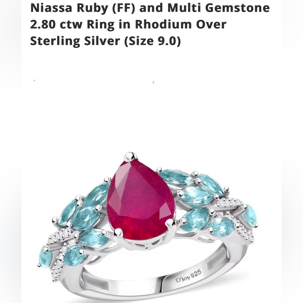 Niassa Ruby (FF) and Multi Gemstone 2.80 ctw Ring Size 9
